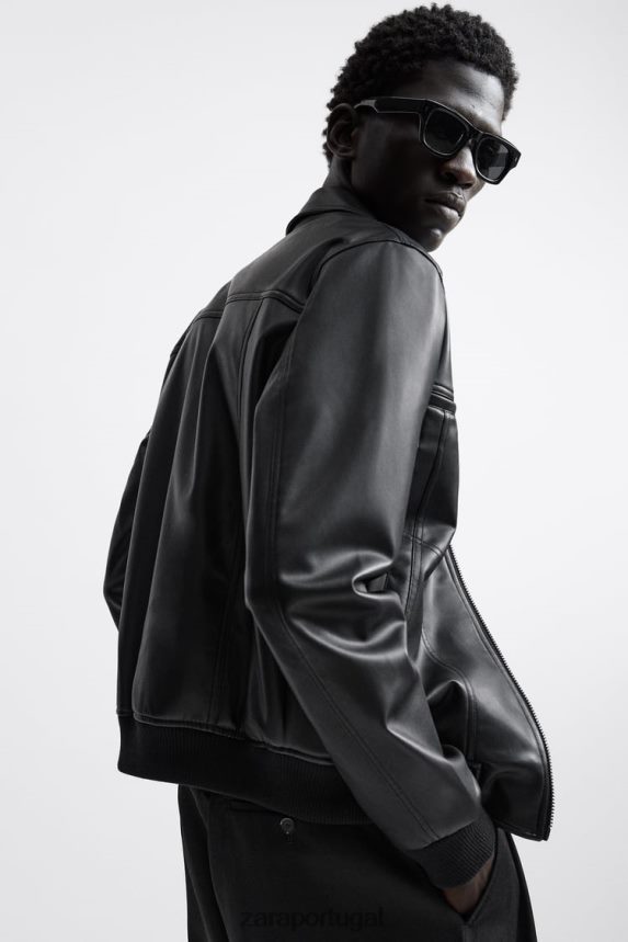 jaqueta de couro falso homens Zara preto Z2080L1121 roupas