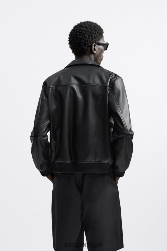 jaqueta de couro falso homens Zara preto Z2080L1121 roupas