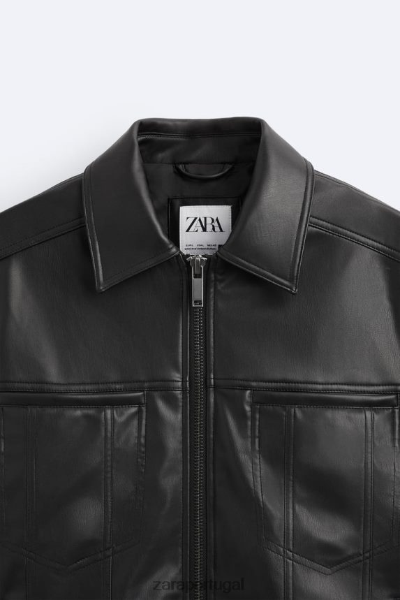 jaqueta de couro falso homens Zara preto Z2080L1121 roupas