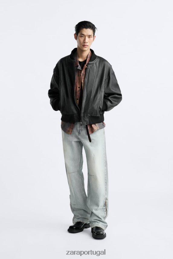 jaqueta de couro vintage homens Zara preto Z2080L1114 roupas
