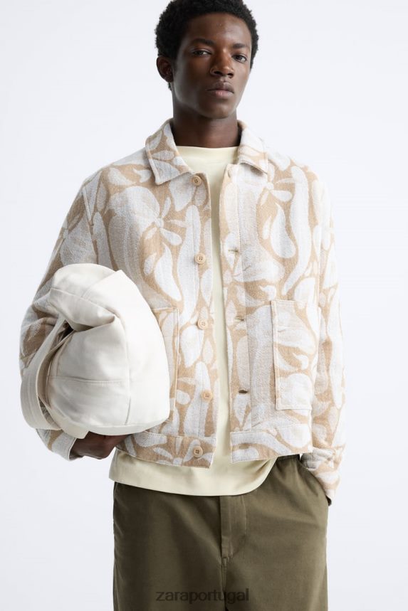 jaqueta jacquard floral homens Zara bege Z2080L1116 roupas