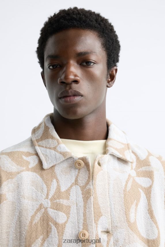 jaqueta jacquard floral homens Zara bege Z2080L1116 roupas