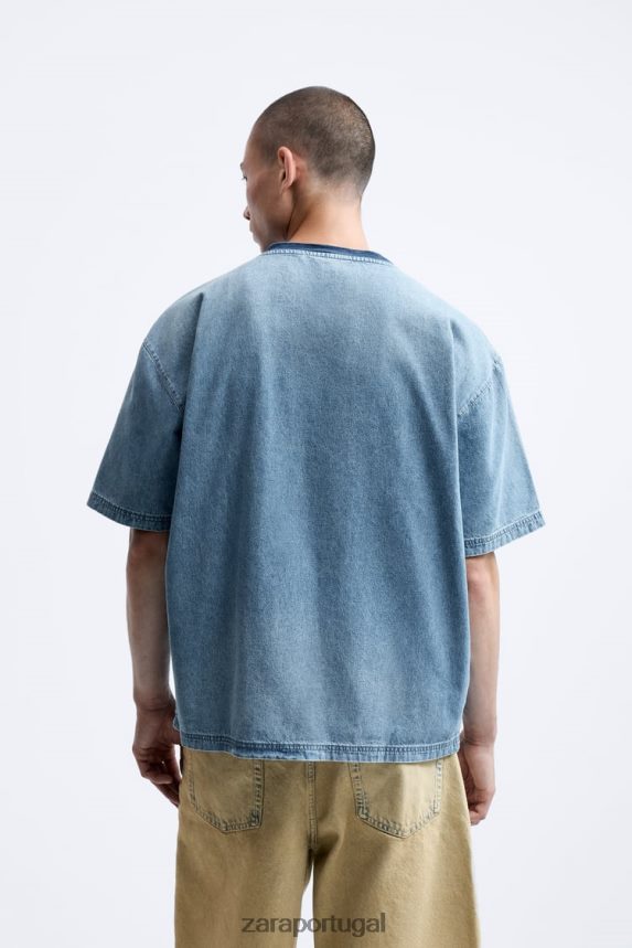 camiseta jeans vintage com lavagem homens Zara azul Z2080L1065 roupas