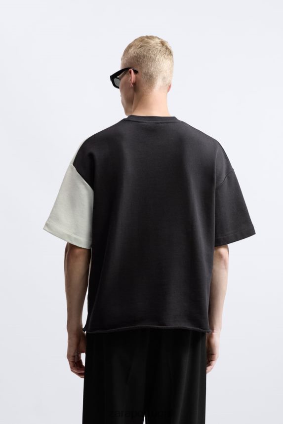 moletom colorblock homens Zara Preto branco Z2080L1059 roupas