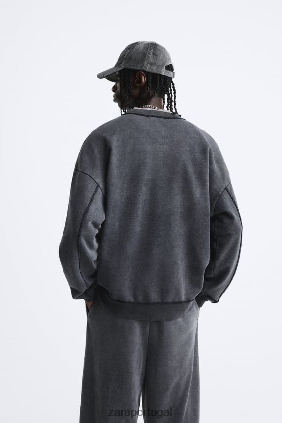 moletom colorido lavado homens Zara antracite escuro Z2080L1053 roupas