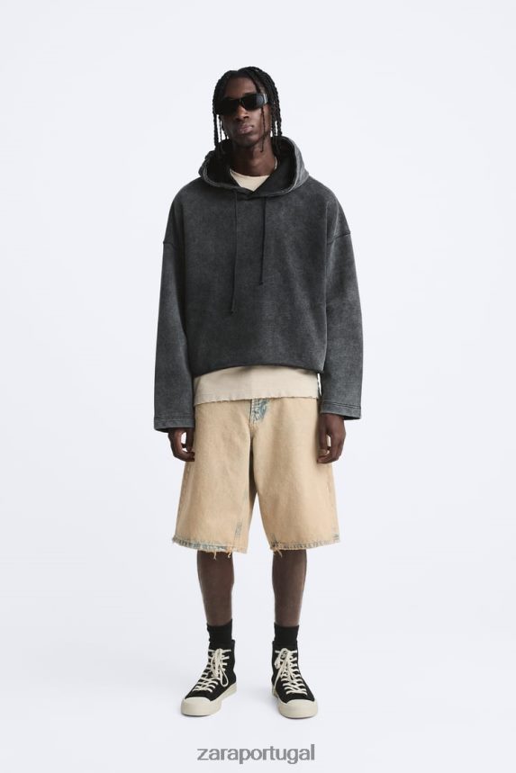 moletom com capuz e corte boxy homens Zara cinza escuro Z2080L1051 roupas