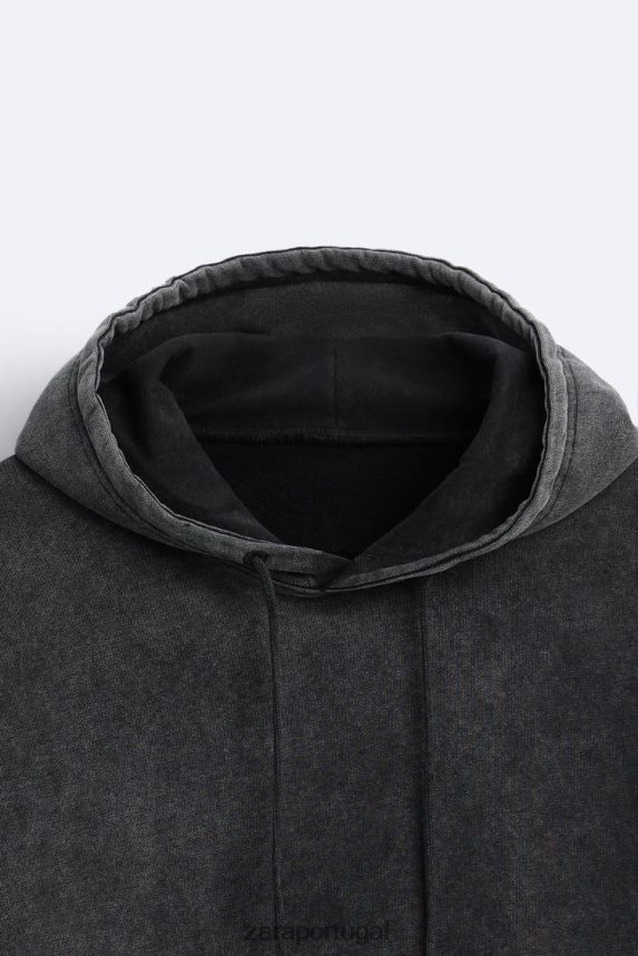 moletom com capuz e corte boxy homens Zara cinza escuro Z2080L1051 roupas