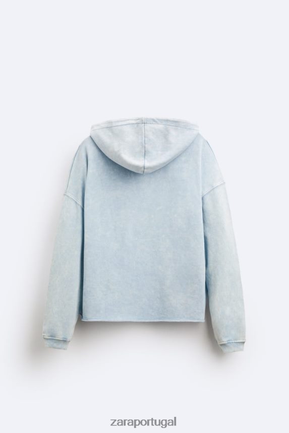 moletom com capuz lavado homens Zara Branco azulado Z2080L1054 roupas