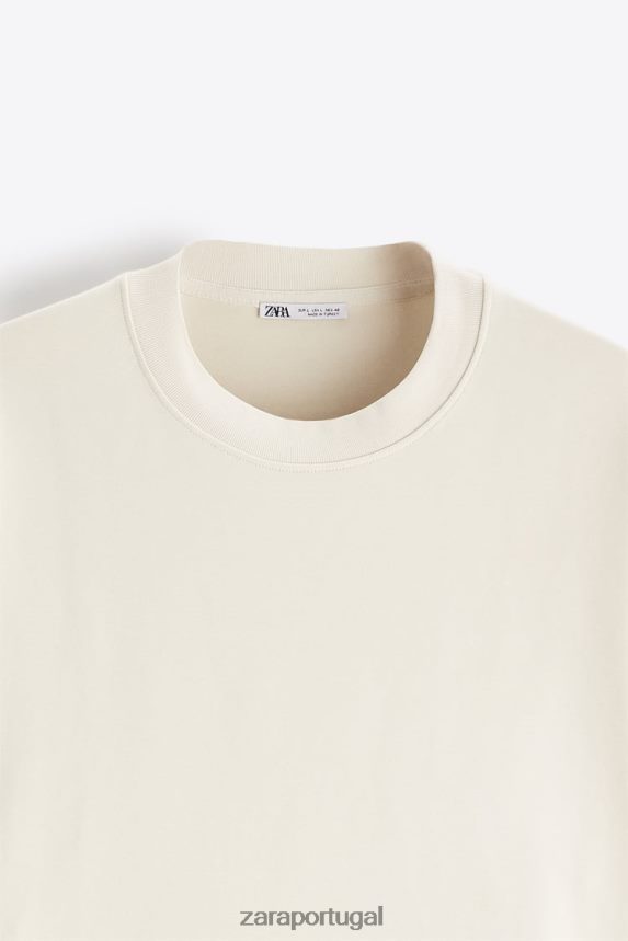 moletom com debrum contrastante homens Zara ostra branca Z2080L1062 roupas