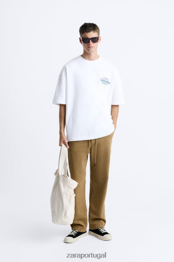 moletom com estampa contrastante homens Zara branco Z2080L1068 roupas