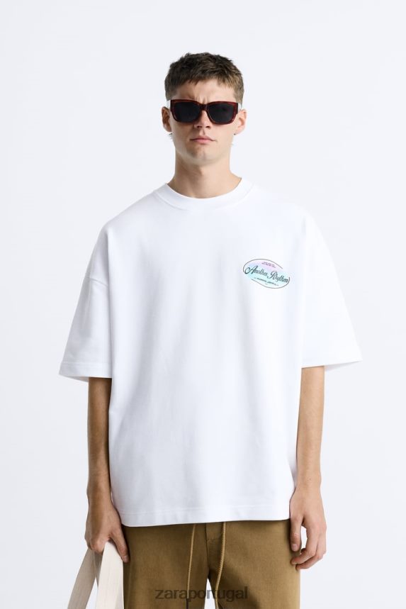 moletom com estampa contrastante homens Zara branco Z2080L1068 roupas