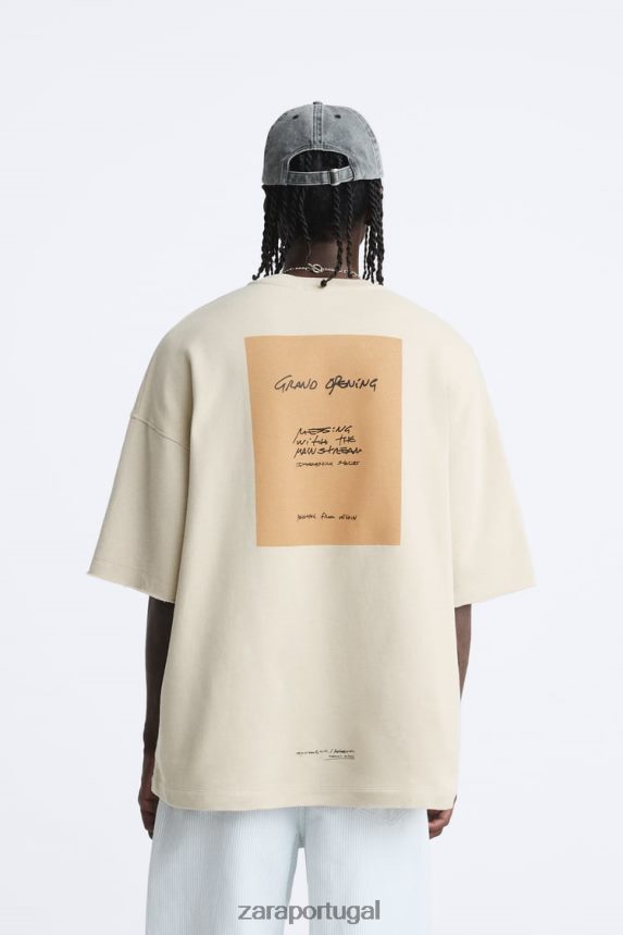 moletom com estampa contrastante homens Zara marrom acinzentado Z2080L1058 roupas