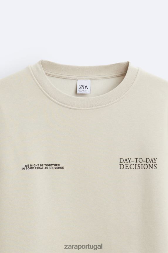 moletom com fotografia impressa homens Zara marrom acinzentado Z2080L1050 roupas