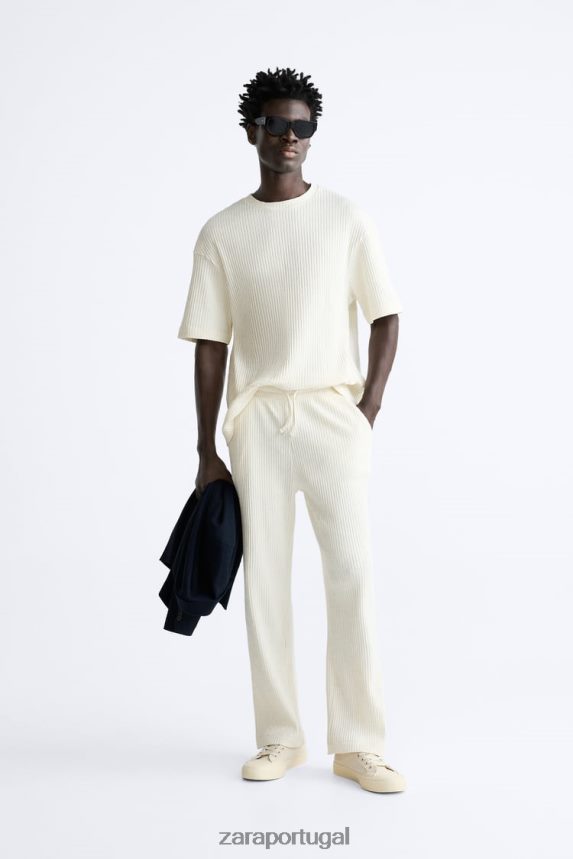 moletom com nervuras homens Zara ostra branca Z2080L1063 roupas