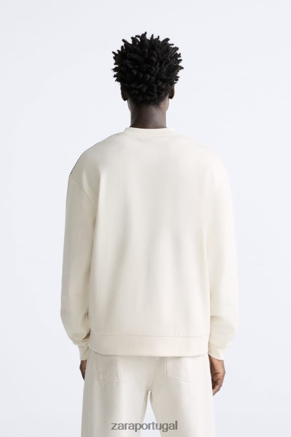 moletom com pesponto contrastante homens Zara ostra branca Z2080L1061 roupas