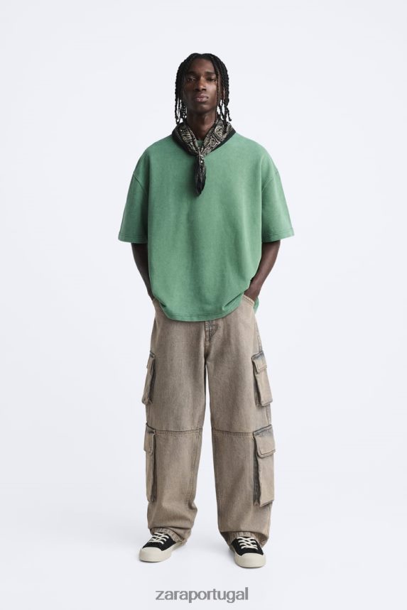 moletom com texto contrastante homens Zara verde Z2080L1057 roupas