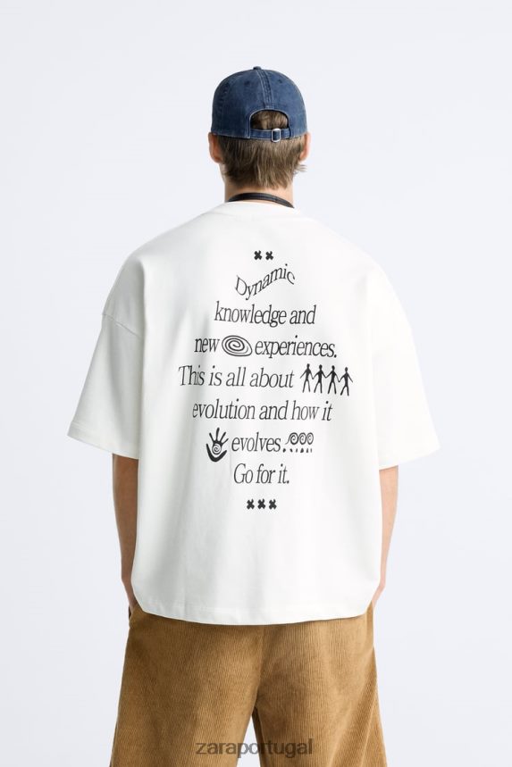 moletom com texto misto homens Zara ostra branca Z2080L1070 roupas