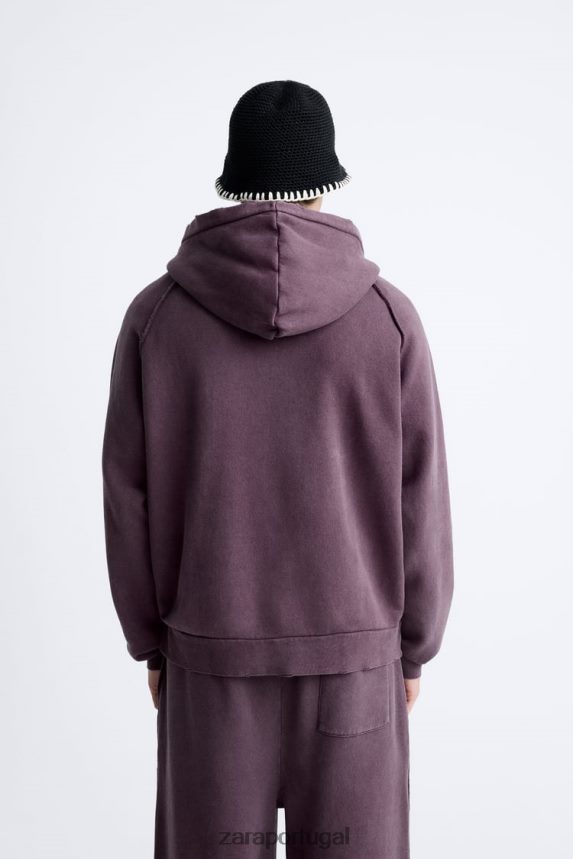 moletom lavado rasgado homens Zara marrom Z2080L1055 roupas