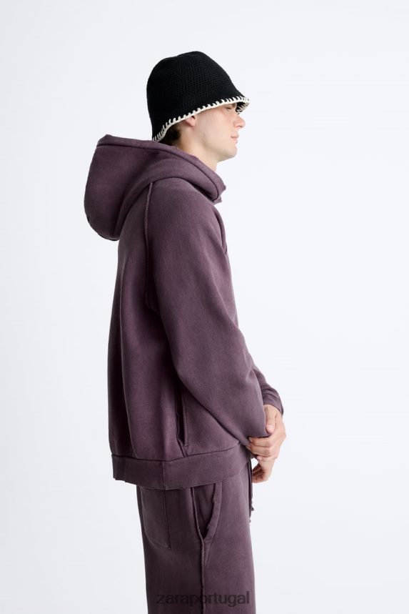 moletom lavado rasgado homens Zara marrom Z2080L1055 roupas