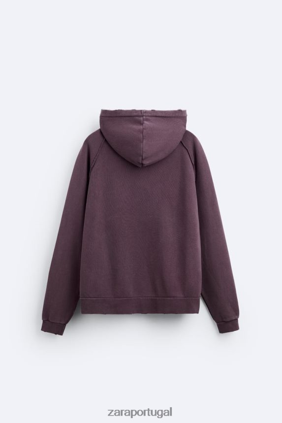 moletom lavado rasgado homens Zara marrom Z2080L1055 roupas