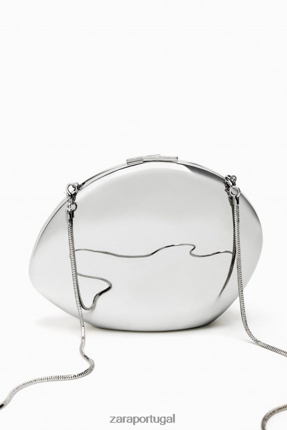 bolsa de caixa metálica mulheres Zara prata Z2080L748 acessórios