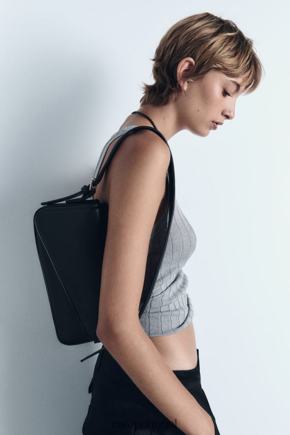 bolsa de ombro com aba geométrica mulheres Zara preto Z2080L753 acessórios