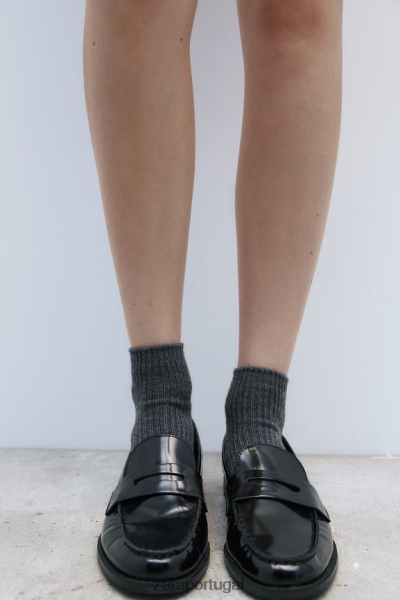 meias caneladas mulheres Zara cinza antracite Z2080L759 acessórios