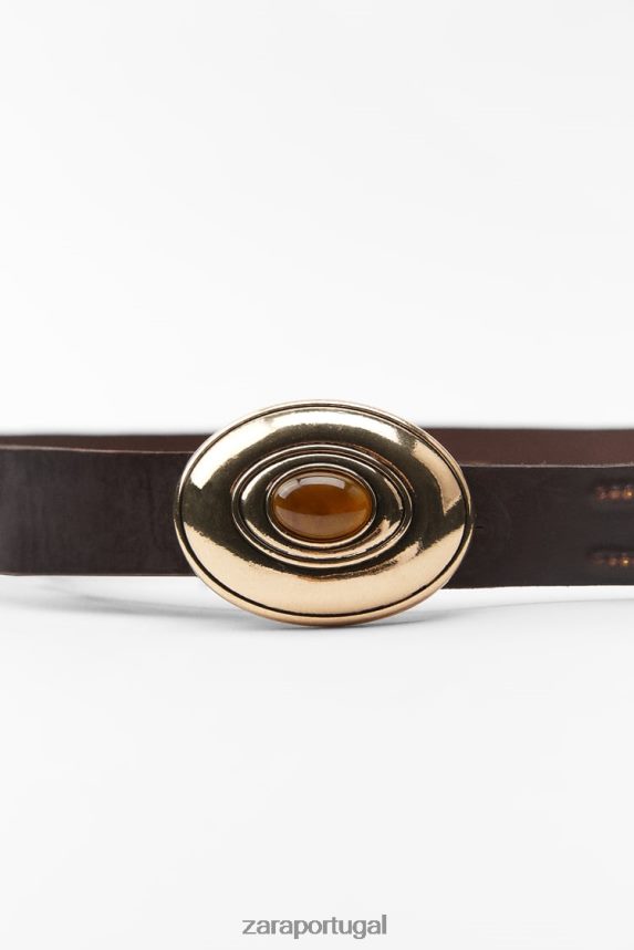 cinto de couro com fivela decorada com pedras mulheres Zara marrom Z2080L757 acessórios