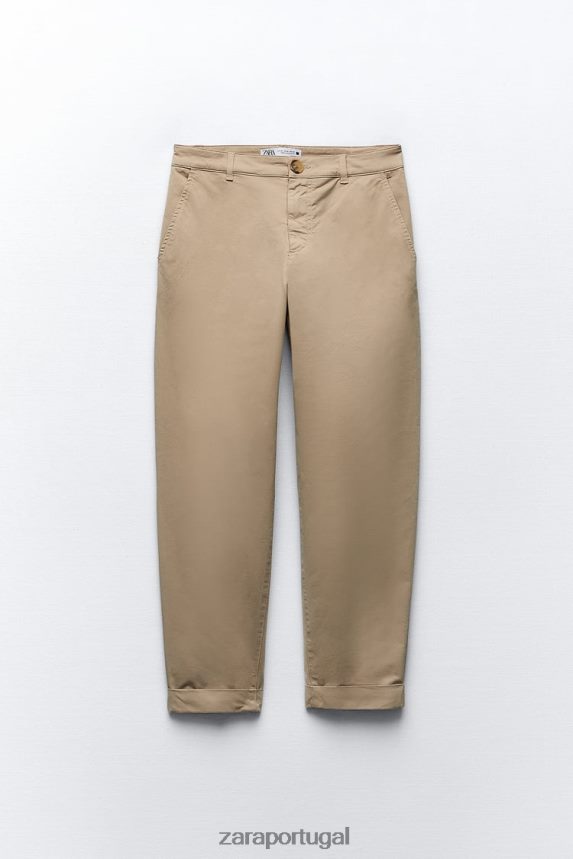calça chino mulheres Zara meio camelo Z2080L499 roupas