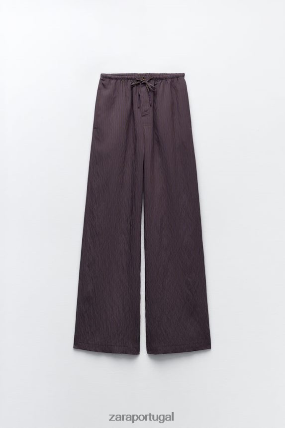 calça larga listrada minimalista da coleção zw mulheres Zara marrom/azul Z2080L496 roupas