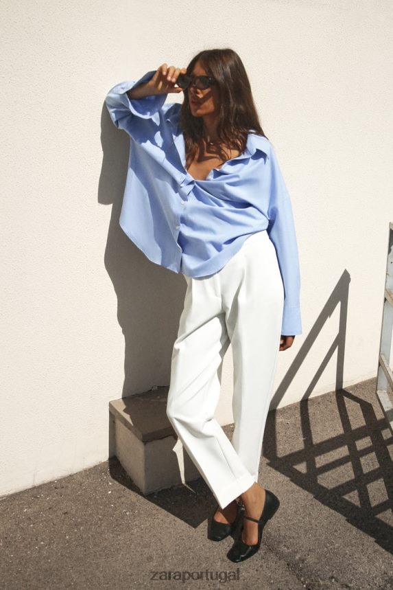 calças cônicas com punho virado para cima mulheres Zara cru Z2080L484 roupas