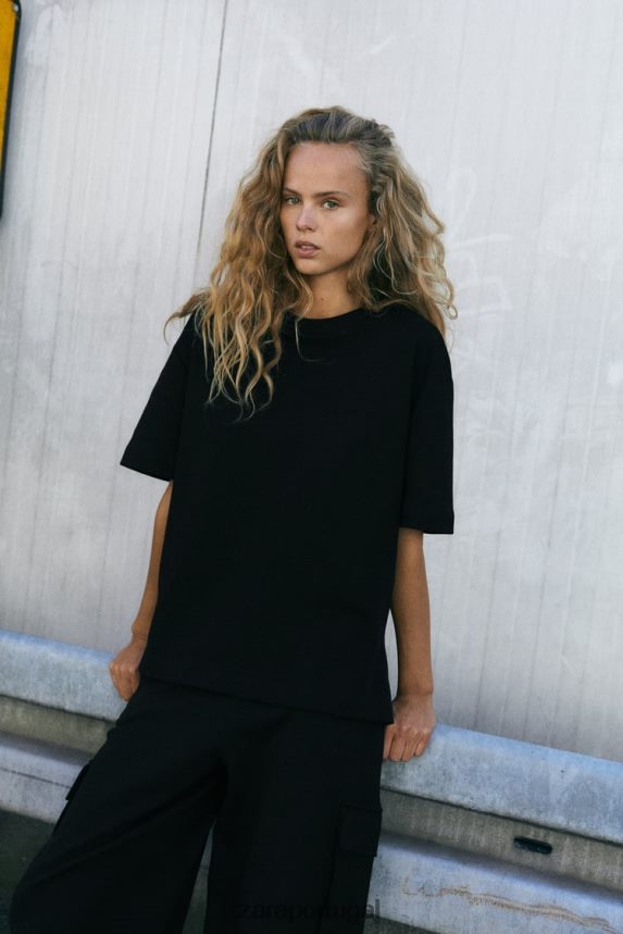 calças cargo de pelúcia mulheres Zara preto Z2080L489 roupas