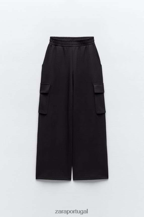 calças cargo de pelúcia mulheres Zara preto Z2080L489 roupas