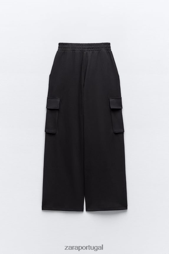 calças cargo de pelúcia mulheres Zara preto Z2080L489 roupas