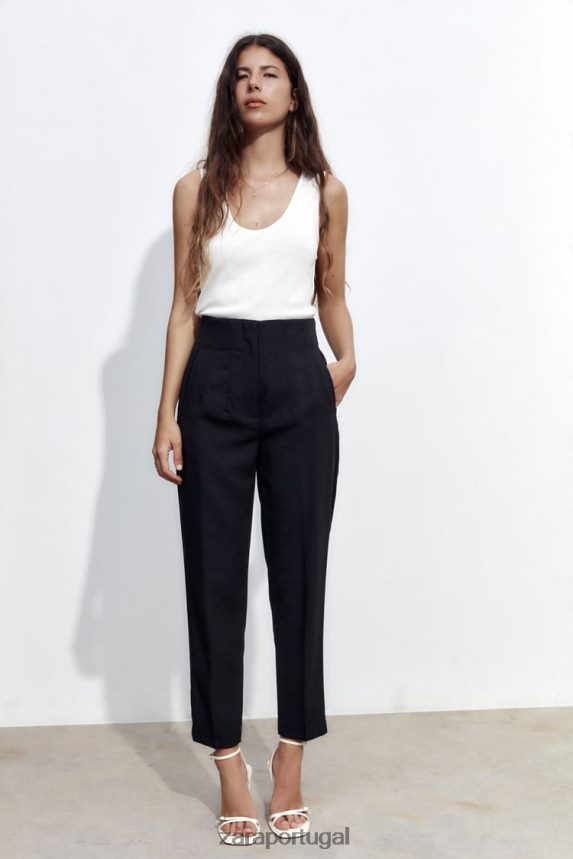 calças de cintura alta mulheres Zara preto Z2080L500 roupas