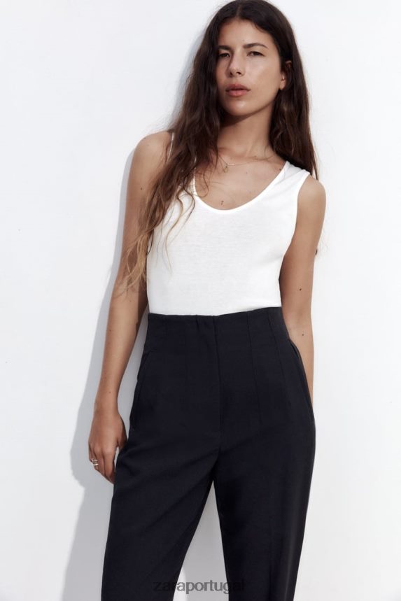 calças de cintura alta mulheres Zara preto Z2080L500 roupas