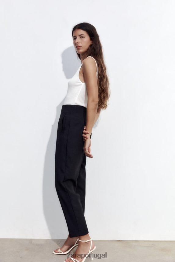 calças de cintura alta mulheres Zara preto Z2080L500 roupas