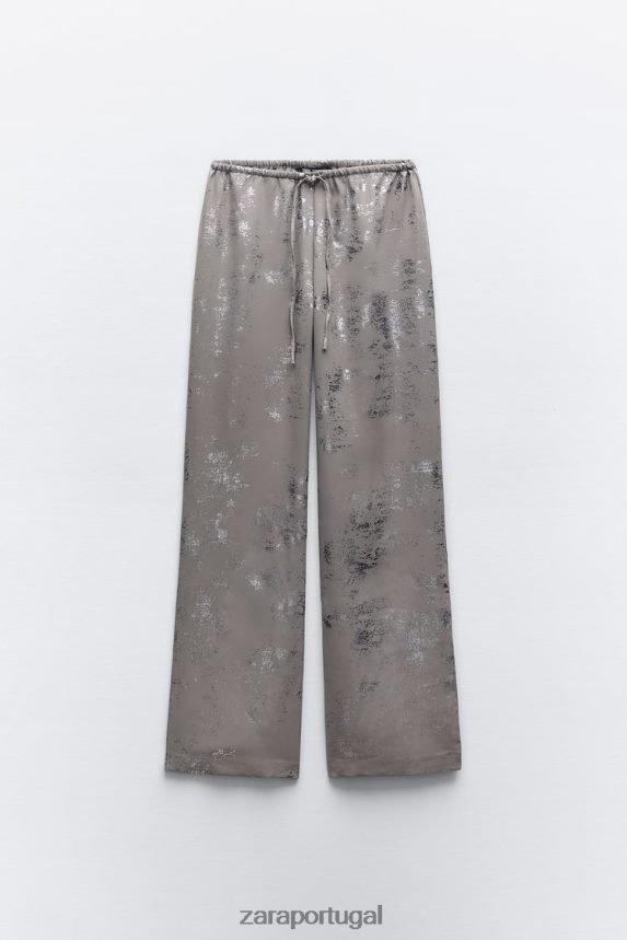 calças de folha impressa mulheres Zara cinza escuro Z2080L937 roupas