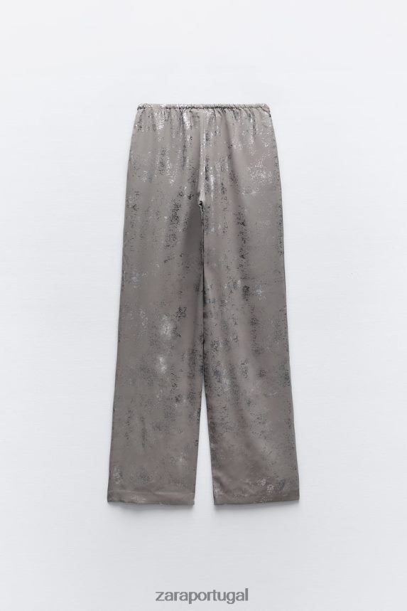 calças de folha impressa mulheres Zara cinza escuro Z2080L937 roupas