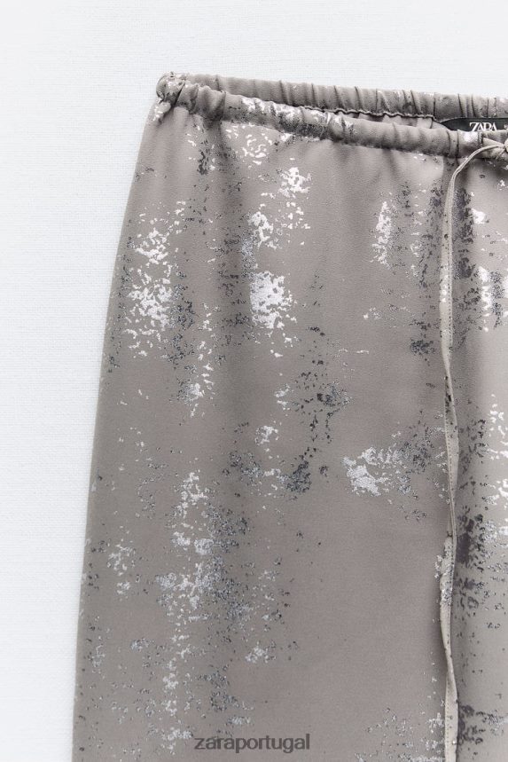 calças de folha impressa mulheres Zara cinza escuro Z2080L937 roupas