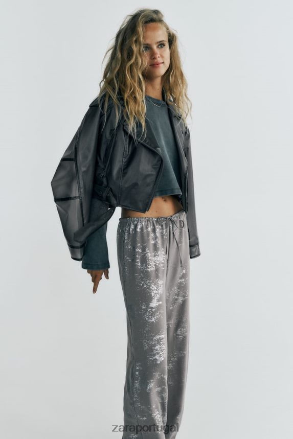 calças de folha impressa mulheres Zara cinza escuro Z2080L937 roupas