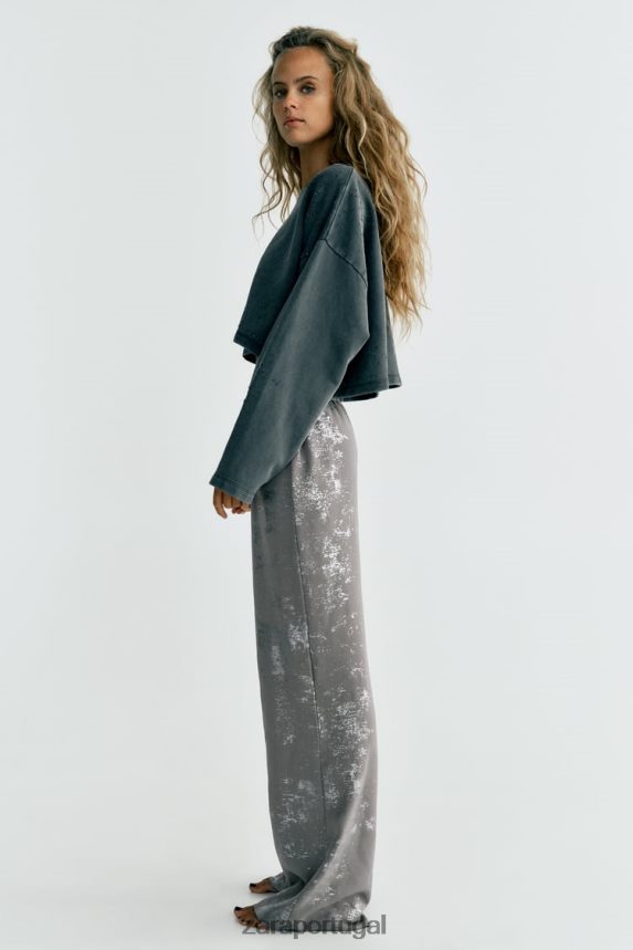 calças de folha impressa mulheres Zara cinza escuro Z2080L937 roupas