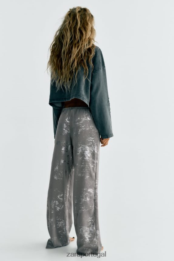 calças de folha impressa mulheres Zara cinza escuro Z2080L937 roupas