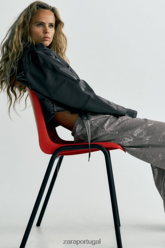 calças de folha impressa mulheres Zara cinza escuro Z2080L937 roupas