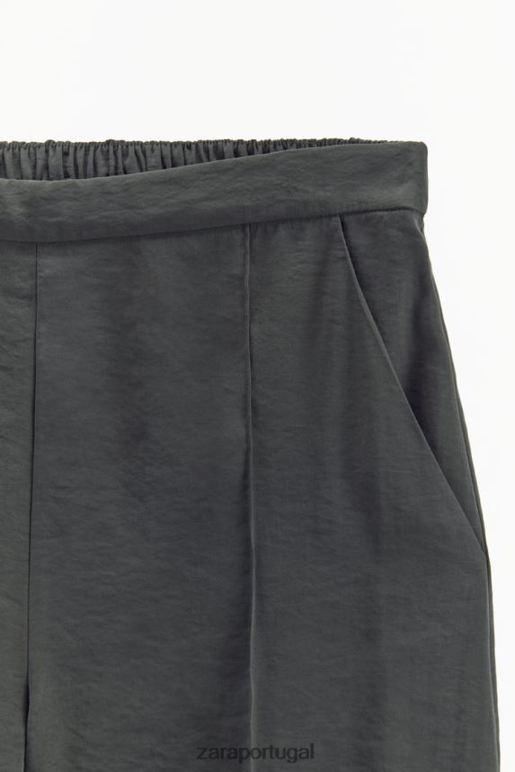 calças largas plissadas mulheres Zara cinza Z2080L832 roupas