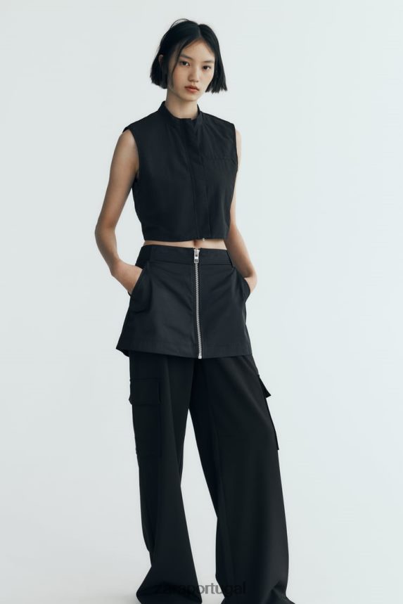 saia de náilon mulheres Zara preto Z2080L495 roupas