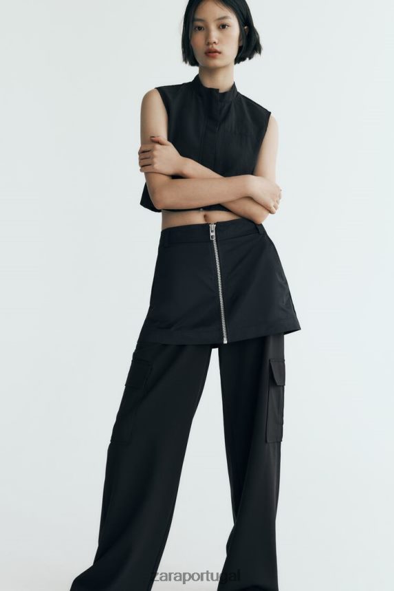 saia de náilon mulheres Zara preto Z2080L495 roupas