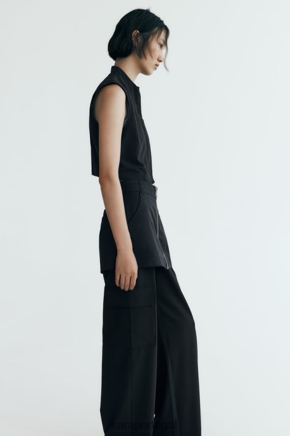 saia de náilon mulheres Zara preto Z2080L495 roupas