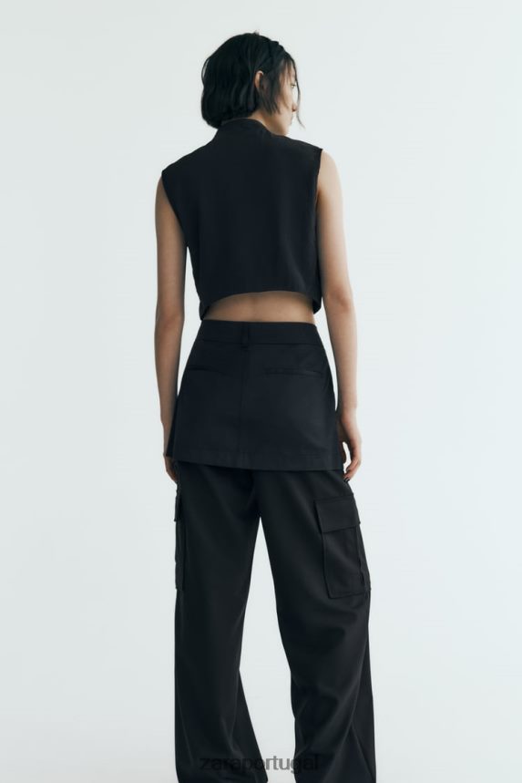 saia de náilon mulheres Zara preto Z2080L495 roupas