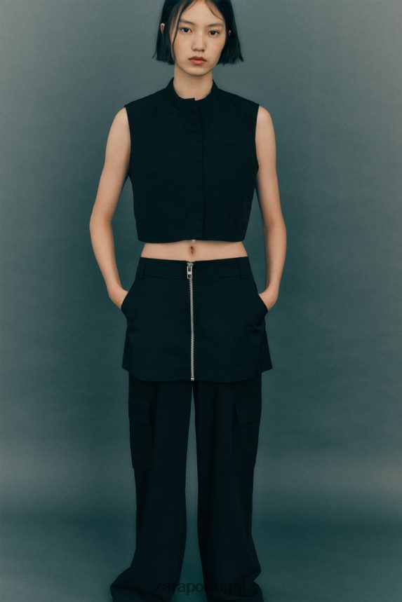 saia de náilon mulheres Zara preto Z2080L495 roupas